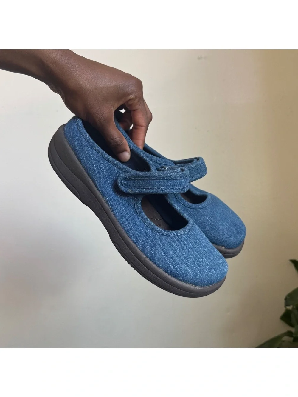 Vintage White Stag Blue Jean Denim Mary Jane Flats Comfort Shoes Sz 7